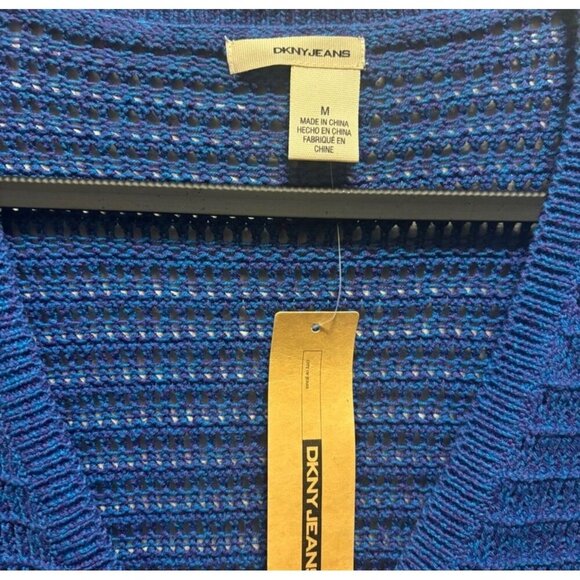 DKNY Jeans Women's Blue Open-Knit Button-Front Cardigan Size Medium - Picture 5 of 6